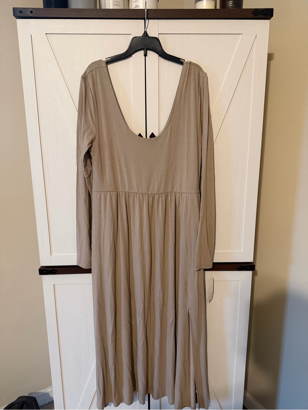Merona Taupe Long Sleeve Scoop Neck Midi Dress